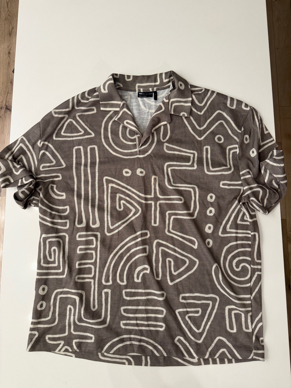 ASOS Taupe Polo with Cream Graphic Print